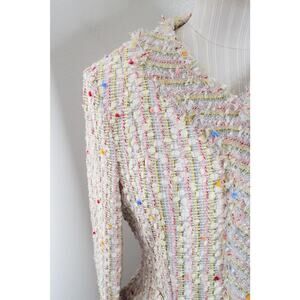 Rena Lange Jacket Womens 40 6 Pastel Tweed Boucle Blazer Fringe Trim Germany